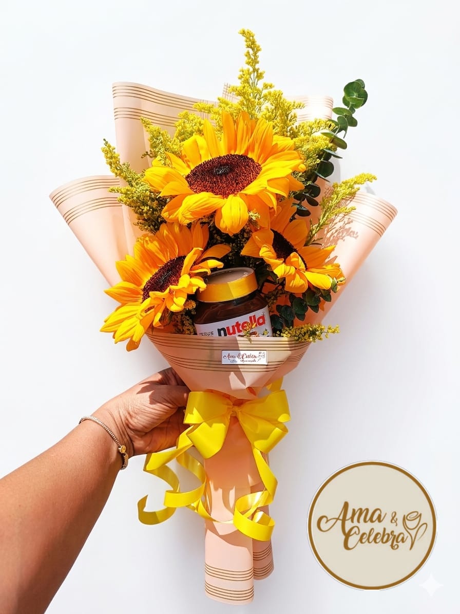 Bouquet trio de girasoles con Nutella