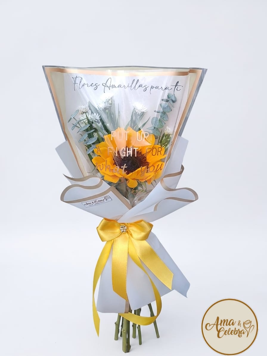Bouquet con letrero flores Amarillas para tí