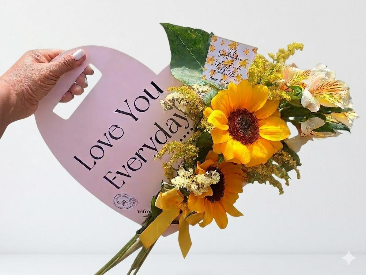 Corazón tipo bolso con flores amarillas